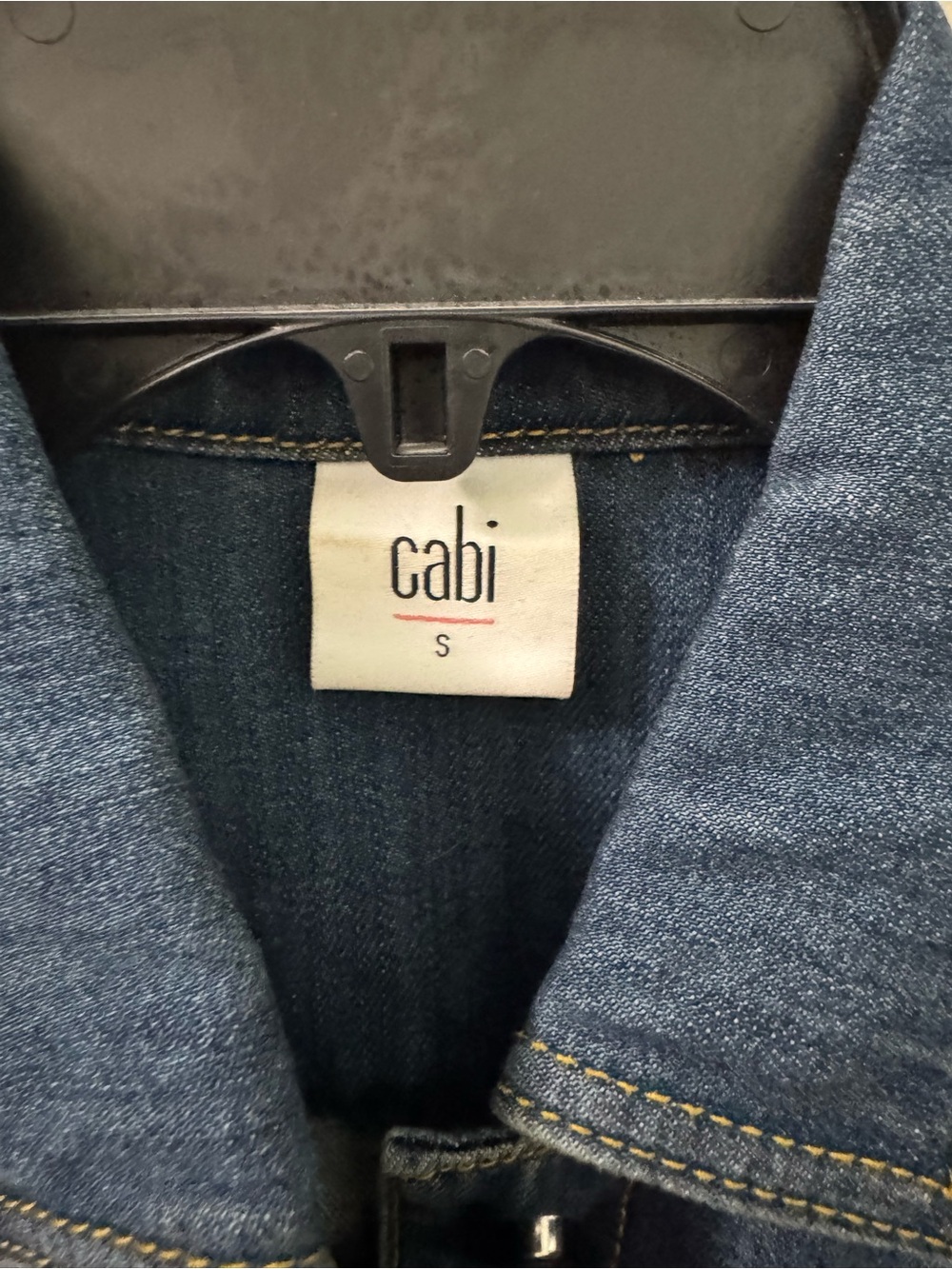 CAbi Dark Blue Denim Jacket with Contrast Stitching Lace Hem Removable - Picture 3 of 9